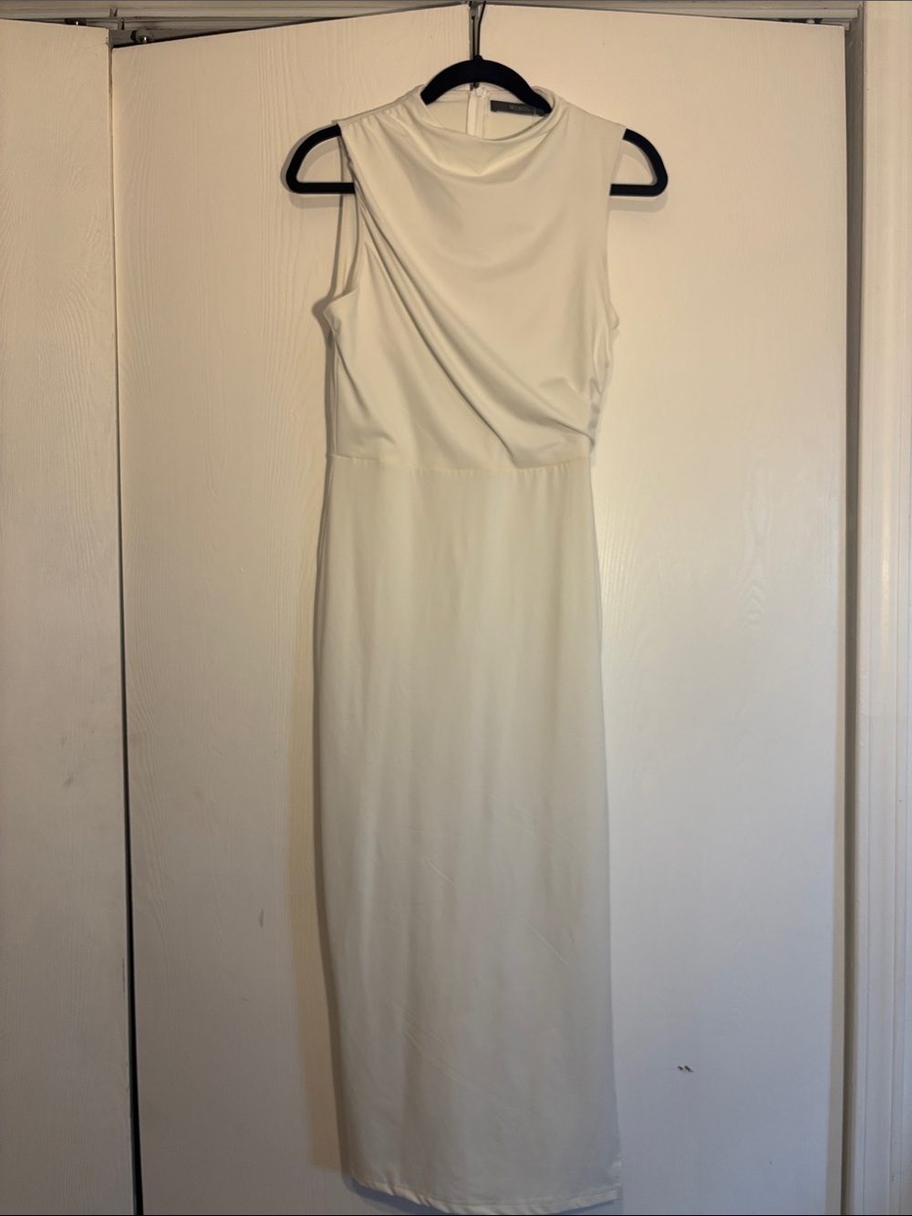 Sleeveless Cream Midi Dress with Draped Bodice NWT